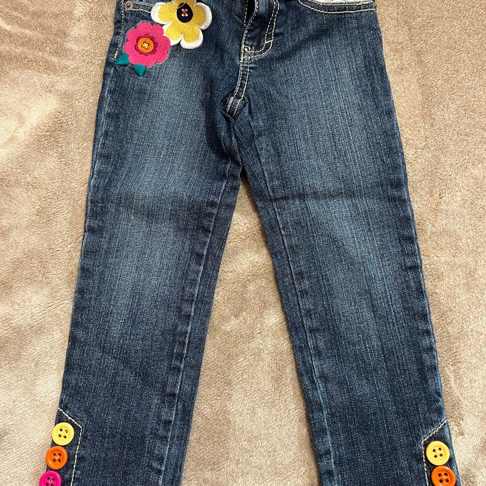 Gymboree Blue Straight Leg Jeans with Floral Embroidery 3T